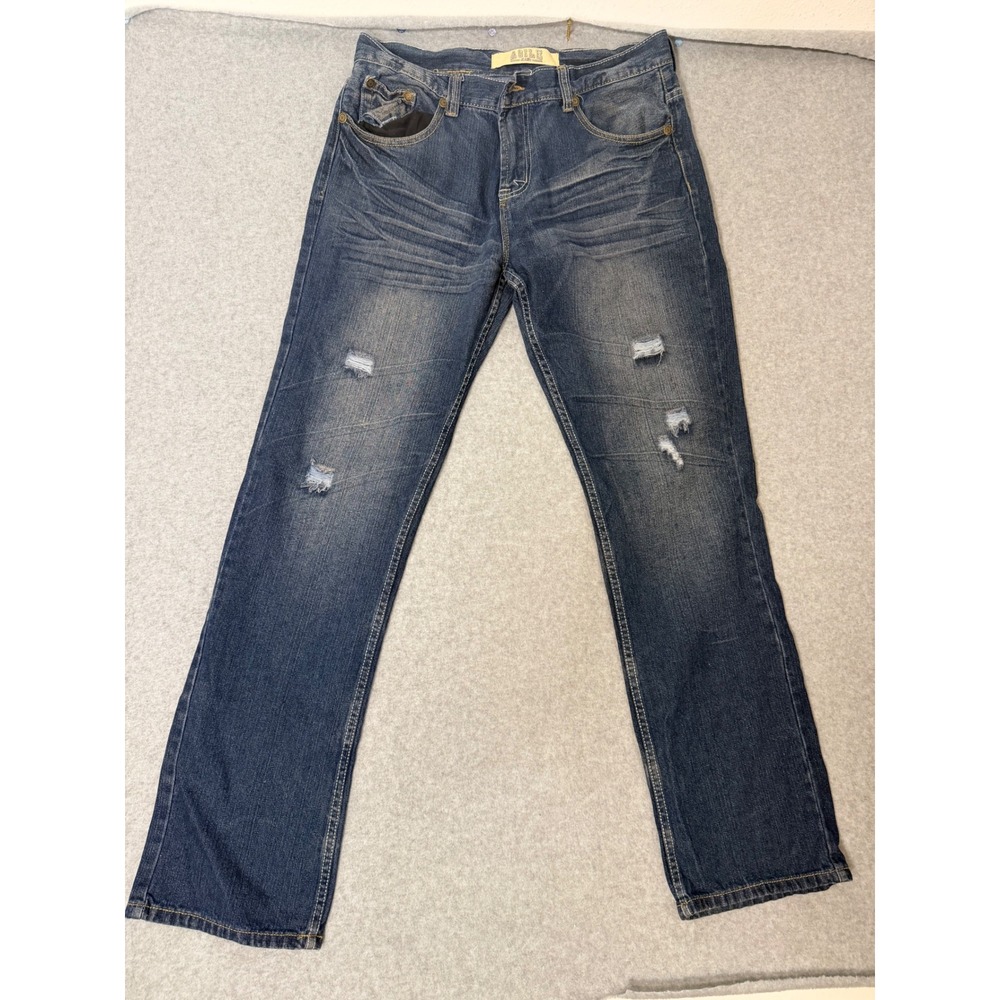 Agile Jeans Men Distressed Straight Leg Denim Faded Blue Streetwear Size 34